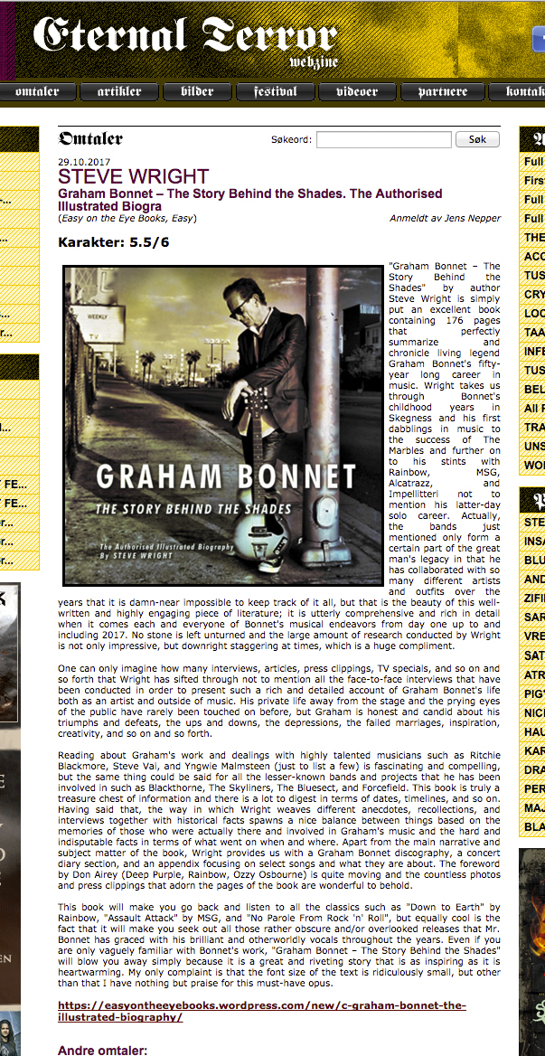 Graham Bonnet The Story Behind The Shades review Easy On The Eye Books